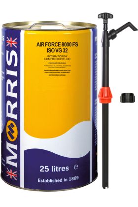 25 litre pack of Air Force 8000 VG32 Compressor oil and pump