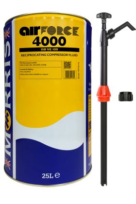 25 litre pack of Air Force 4000 VG100 Compressor oil and pump