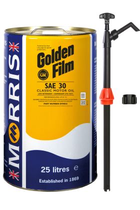 25 Litres Morris Golden Film SAE 30 Classic Motor Oil & Pump
