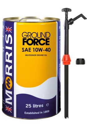 25 Litres Morris Ground Force 10W-40 Horticultural Engine Oil & Pump