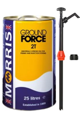 25 Litres Morris 
Ground Force 2T Universal 2-stroke oil & Pump