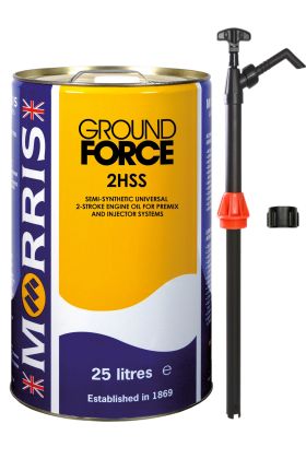 25 Litres Morris Ground Force 2HSS Semi-Synthetic 2-Stroke Engine Oil & Pump