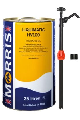 25 Litres Morris 
Liquimatic HV100 Hydraulic Oil & Pump