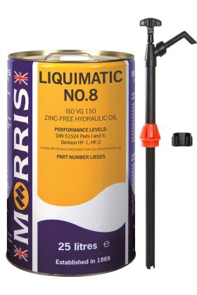 25 Litres Morris Liquimatic No 8 ISO 150 Hydraulic Oil & Pump