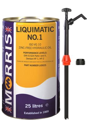 25 Litres Morris Liquimatic No1 ISO VG10 Hydraulic Oil & Pump