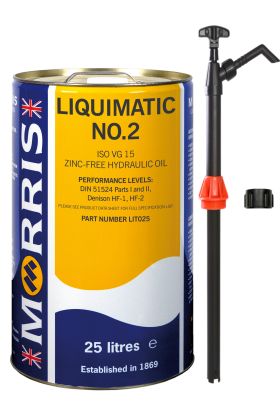 25 Litres Morris 
Liquimatic No 2 ISO 15 Hydraulic Oil & Pump