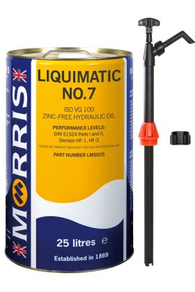 25 Litres Morris Liquimatic No 7 ISO 100 Hydraulic Oil & Pump